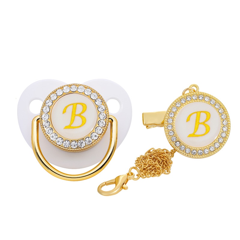 Luxury Golden Baby Pacifier Silicone Pacifier Name Initial Letter Teether Newborn Dummy Infant Nipple Baby Shower Gifts 3-18M
