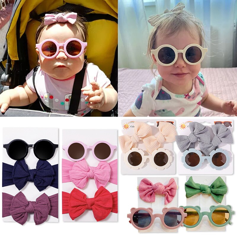 2/3Pcs/Set Cotton Bows Hair Clips Sunglasses For Kids Girls Cute Vintage Sun Flower Glasses Cool Headwear Hair Accessories Gifts
