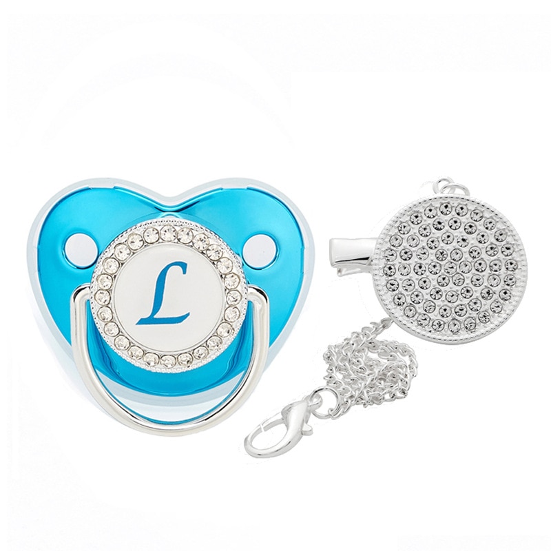 Luxury Baby Pacifier Silicone Blue Pacifier Name Initial Letter Teether Newborn Dummy Infant Nipple Baby Shower Gifts 3-18M