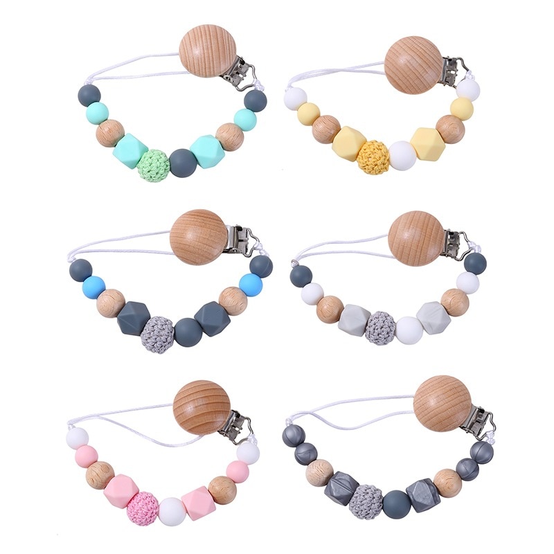 Baby Pacifier Clips Silicone Teething Beads Holder for Pacifier Soothie Clips Chian Silicone Teethers Toy Pendent for Pacifier