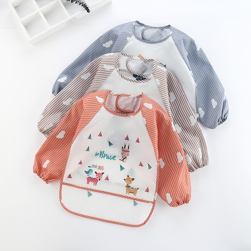 New Cute Children Baby Kids Toddler Waterproof Long Sleeve Art Smock Feeding Bib Apron Boys Girls Burp Cloth Bibs Fit 0-3 Years
