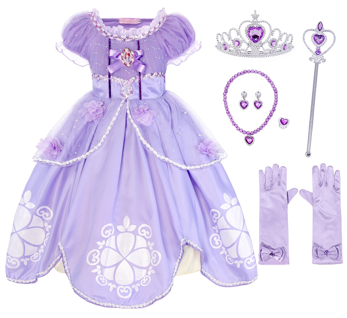 Jurebecia Princess Sofia Costume For Little Girls Halloween Cosplay Fancy Dress Up Outfits Birthday Xmas Party Dresses