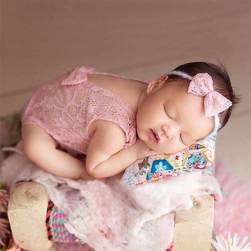 Photography Props for Baby Girls 0-1M Infant Costume Lace Jumpsuit Headwear Shower Party Photoshoot Accessories Newborn Outfit