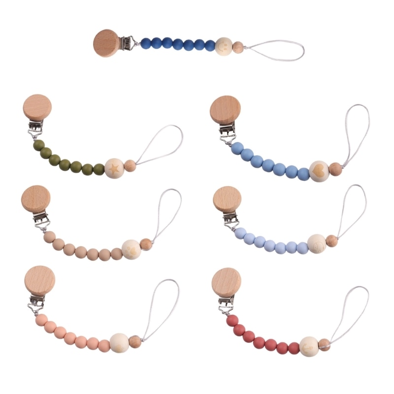 Adorable- Cartoon Pattern Silicone Pacifier Clip Beads Pacifier Clip Holder for Baby Boys Girls acifier Clips for Baby