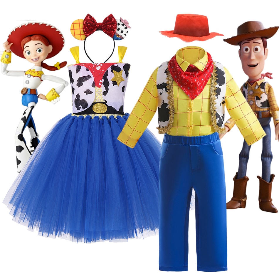 2023 Girls Jessie Lightyear Dress Cartoon Boys Woody Cow Frocks Halloween Clothes Party Toy Story Vestidos Cosplay Kids Costume