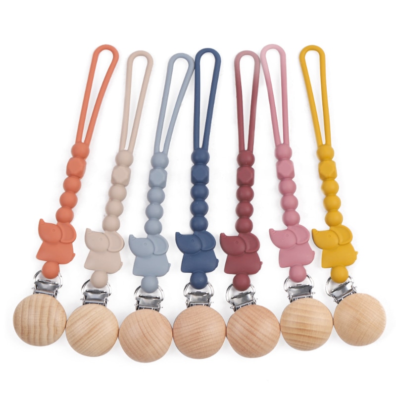 Silicone Baby Pacifier Chain Clip Cute Cartoon Elephant Baby Pacifier Clip Holder Newborn Nipples Kids Baby Teething Chew Toy