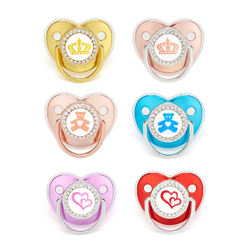 Luxury Crown Baby Pacifier Heart Chain Clip Silicone Dummy Nipple Newborn Pacifier For Baby Shower Gift