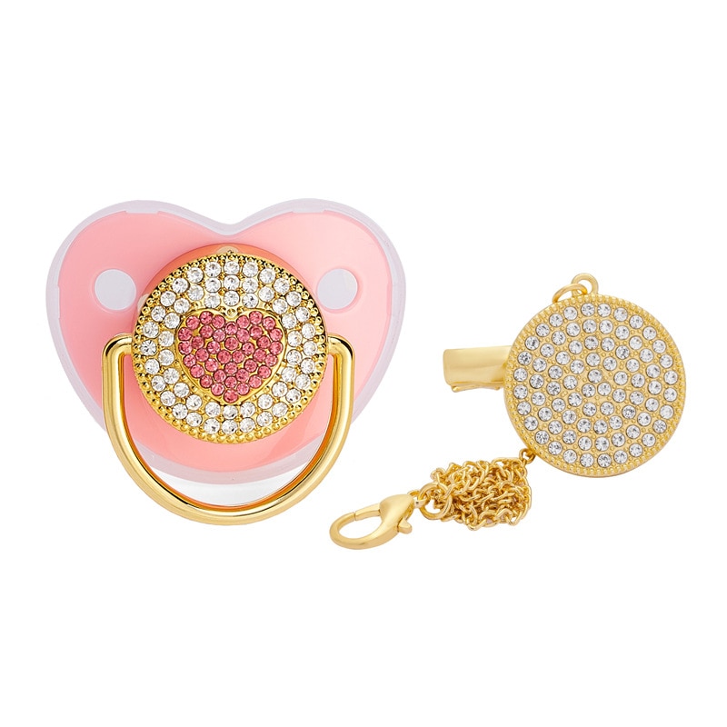 Heart Bling Diamond Baby Pacifier Rhinestone Luxury Pacifier Silicone Infant Nipple Newborn Dummy Soother Pacifier Gifts