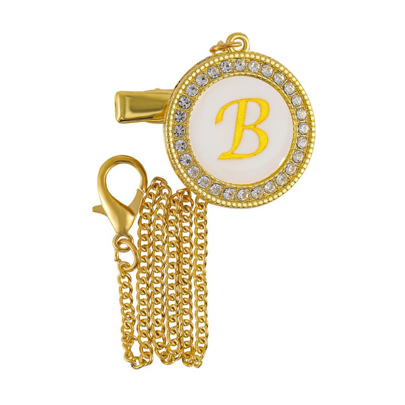 Letter Name Initial Bling Golden Baby Pacifier Clip Chain Luxury Pacifier Chain Infant Nipple Baby Dummy Soother Anti-drop Clips