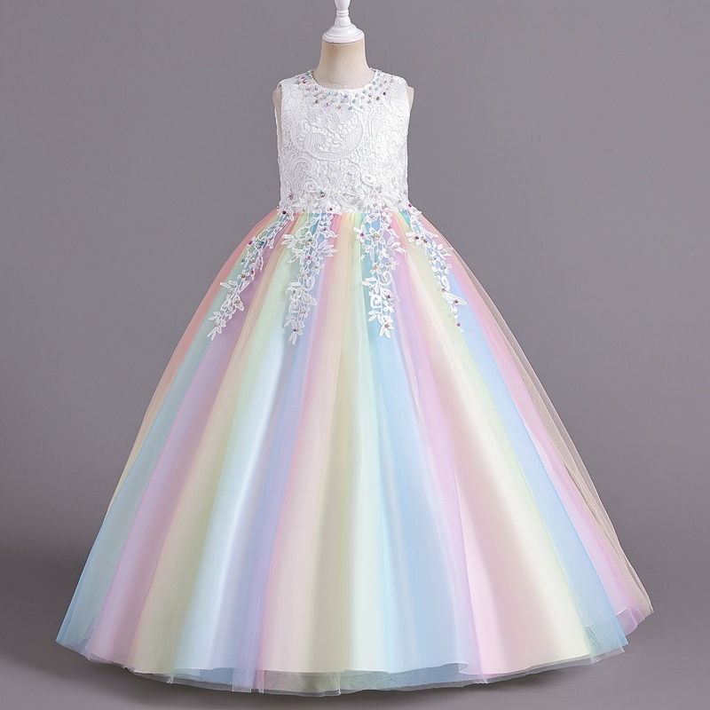 CK8991 Girls' Flower Wedding Dress Long Sleeveless Summer Princess Rainbow Host Gift Performance Program