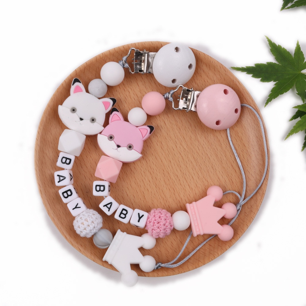 Pacifier Chain Clip Silicone Beads Holder Dummy Clips Fox Teether Teething Toy Mom Soother Chain BPA Free