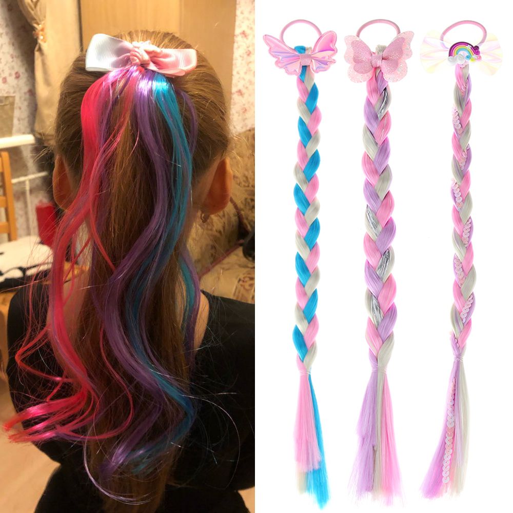 Cute Elastic Headwear Ponytail Girls Hair Bands Colorful Wig Hair Ropes Princess Headbands Kids Hair Accessories