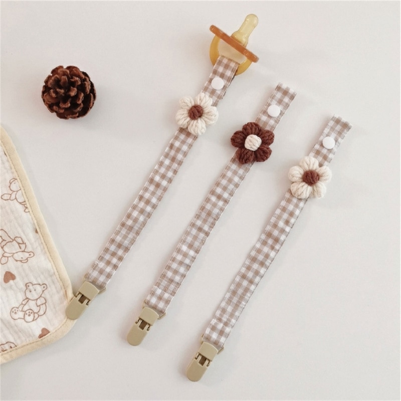 New Baby Pacifier Clip Newborn Flower Linen Cotton Animal Wooden Pacifier Chain Nipple Soother Nursing Toy