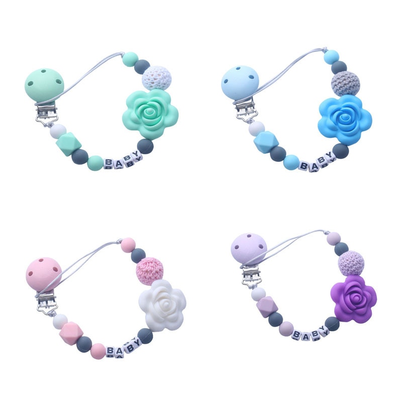 Baby Pacifier Clips Flower Handmade Silicone Pacifier Chains Flower Holder Soother Baby Teething Chain Toy Chew Gift