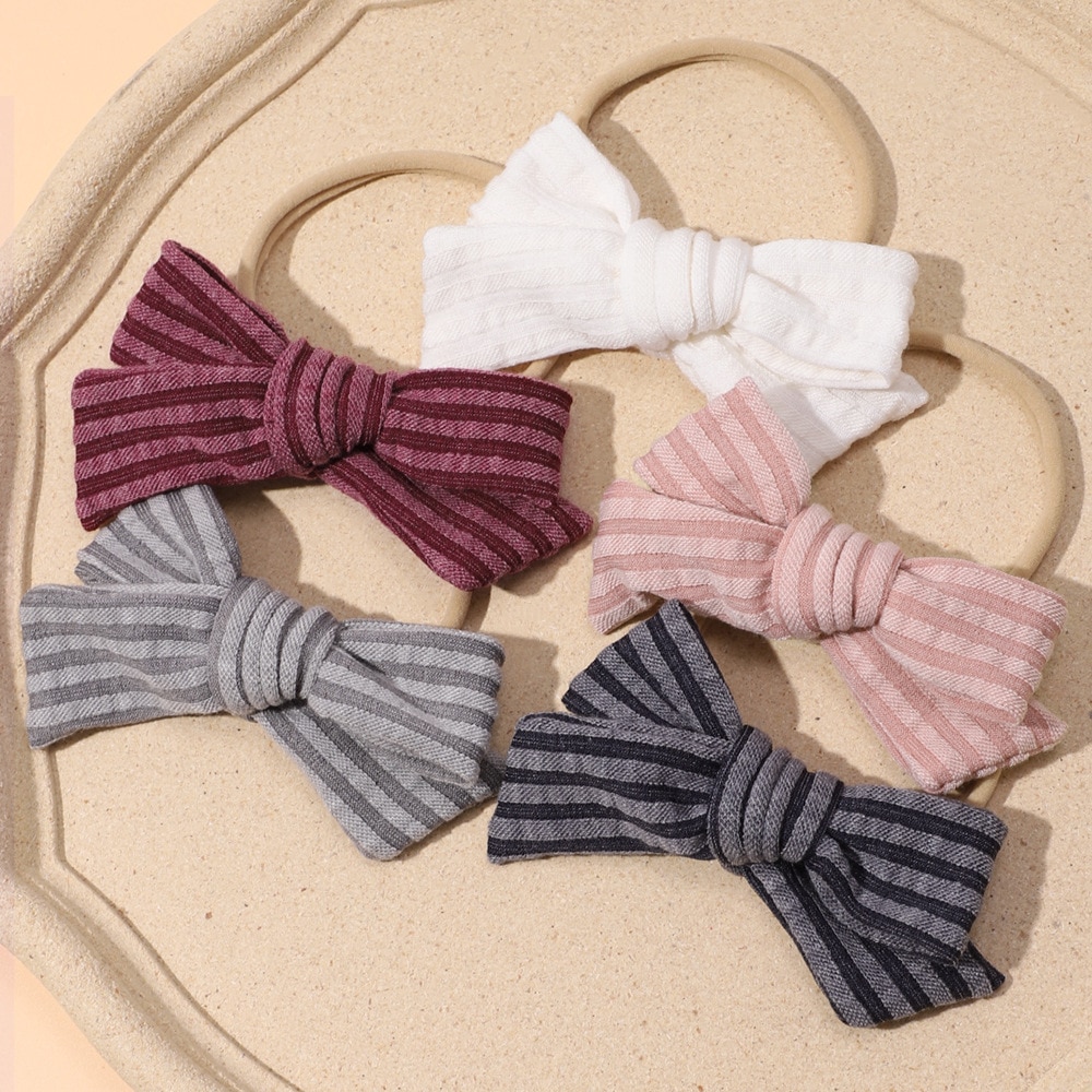 New Children's Headwear Baby Solid Stripe Bow Tie Headband Elastic Baby Hair Band Neonatal Baby Accessories