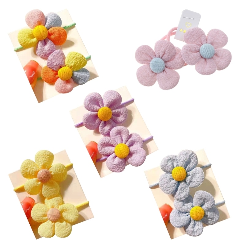 Nylon Hairband for Little Girl Elastic Sweet Hair Bands Flower Hair Ropes 2PCS