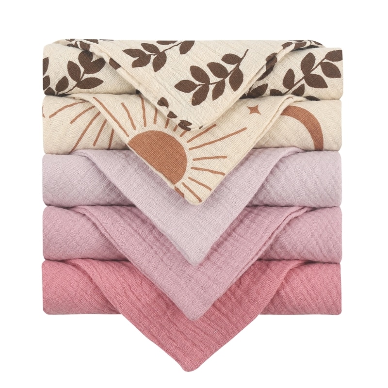 Infant Wash Cloths Square Face Towel Baby Feeding Bibs Cotton Muslin-Handkerchief Skin Friendly Nursing Burp Cloth 5PCS