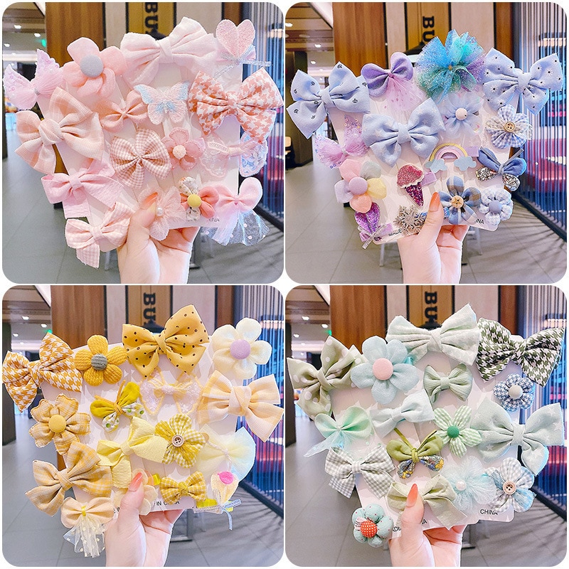 8pcs/set Toddler Girl Hair Clip Summer Fashion Print Floral Lace Hair Pin for Kids Cute Bang Side Clip Lovely Hair Accessories