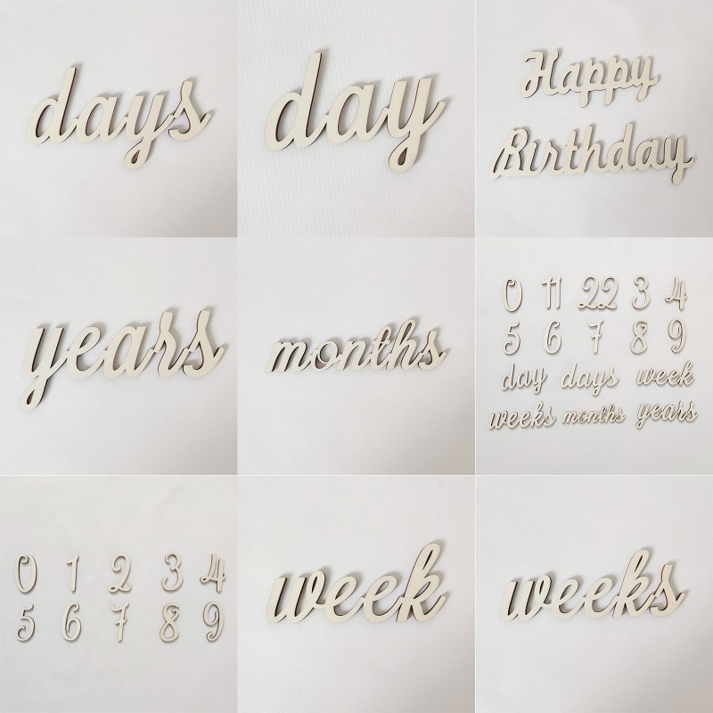 Newborn Wood Chip Card Photography Props Set Number Letters Date Props Wholesale