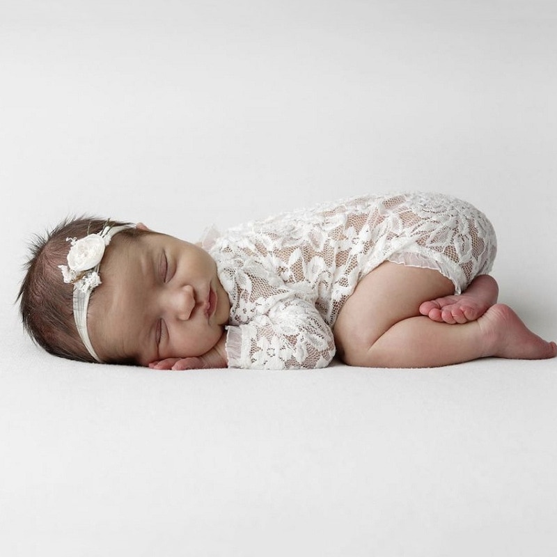 Infant Photograph Romper & Flower Headband Lace Jumpsuit Photo Clothes Baby Photoshoot Clothing Newborn Shower Wholesale