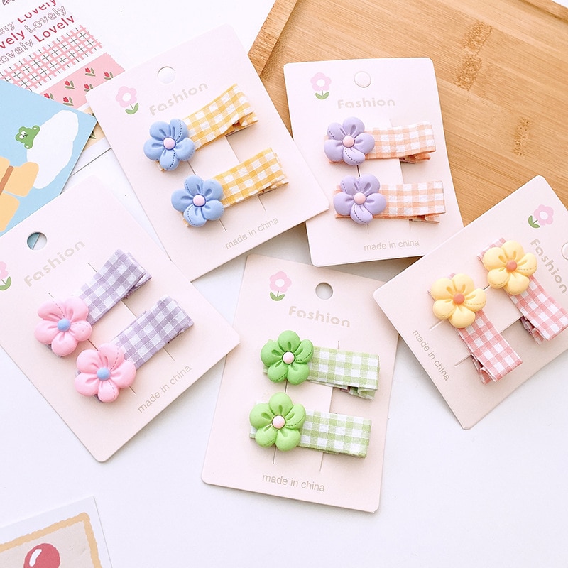 2PCS Mini Baby Hair Clip Cute Floral Hairpin for Toddler Girls Full Fabric Bang Side Clip Kids Girl Hair Accessories