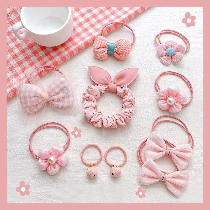 10pcs/set Girl Sweet Bow Elastic Hair Bands Hair Rope Headwear Headdress for Children Hair Tie Little Girls Hair Accessories Set