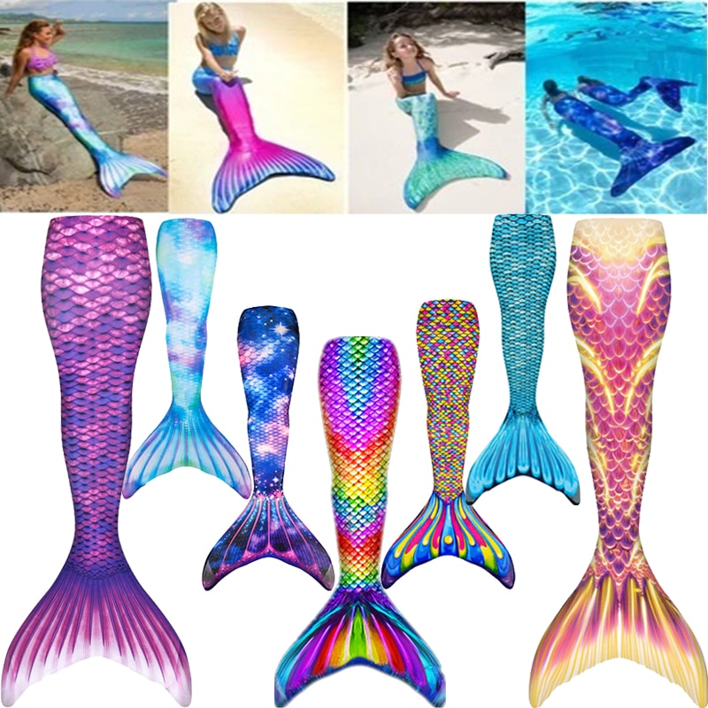 2023 Disney Ariel Mermaid Tail Swimming for Kids Adults S-XL Costume Girl Mom Birthday Gifts Fantasia Swimsuits With Monofin Fin
