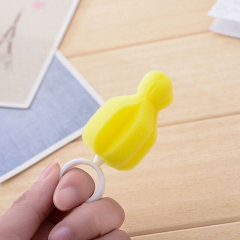 10pcs Rotating Sponge Yellow Baby Nipple Brush Babies Teat Cleaning Feeding Bottle Brushes Infant Pacifier Cleaner