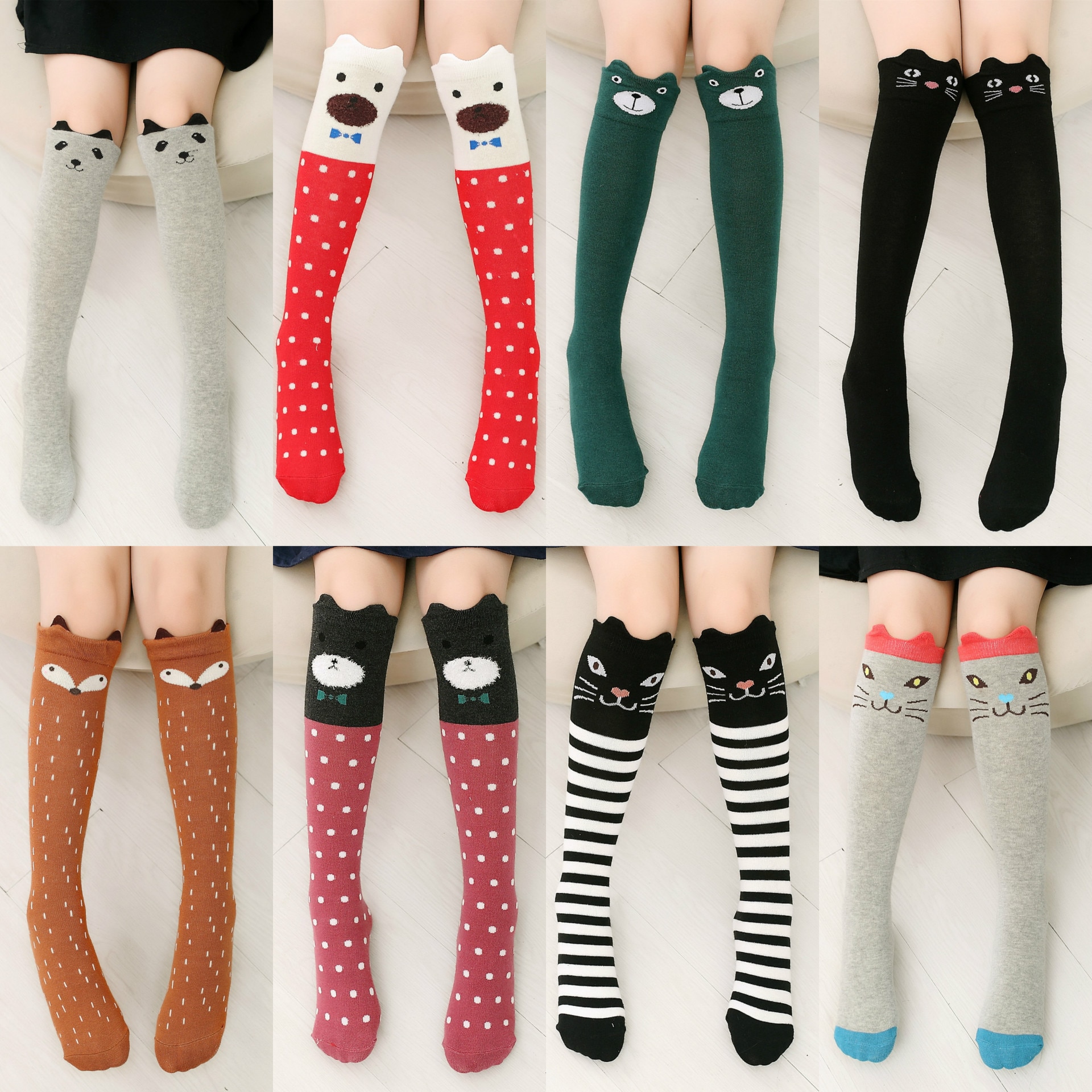 2023 Girls Boys Toddlers Cartoon Animals Baby Socks Kids Knee High Long Soft Cotton Stripped Children Stocking School Clothes