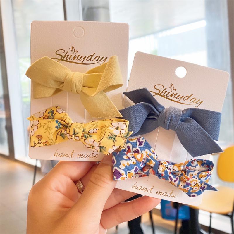 2pcs/sets Korean Style Cute Print Flower Kids Hairpins Children Sweet Headwear Hair Clips Barrettes Fashion Bow Accessories