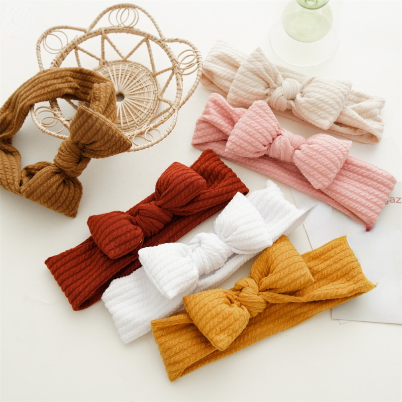 Bowknot HairBand Cute Ears Headband Elastic Turban Baby Girl Elastic Print Candy Colored Knotted Face Wash Headban Solid Color