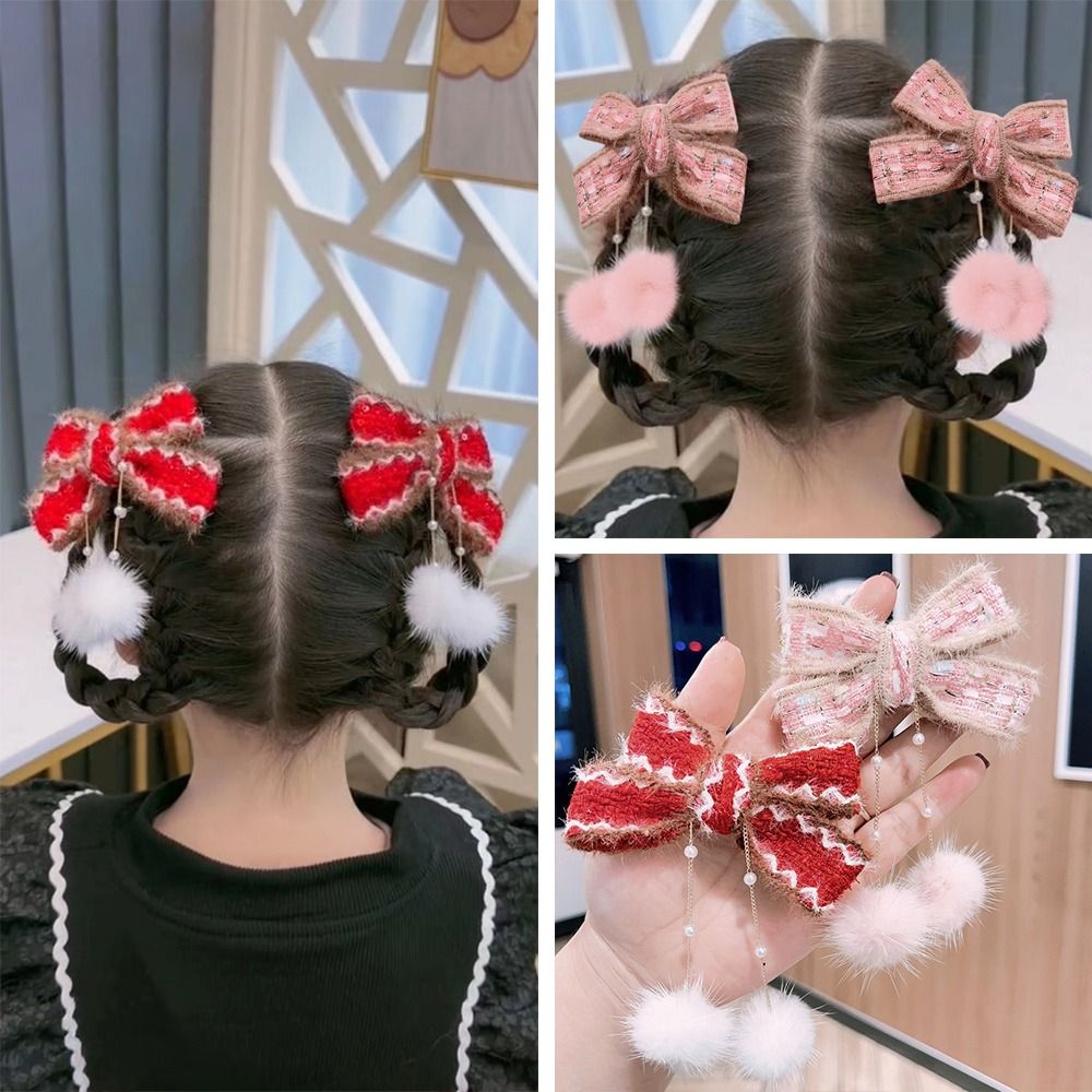 Accessories Hair Clasp New Year Red Headdress Chinese Style Pearl Bow Spring Festival Hairpin Princess Tassels Headband