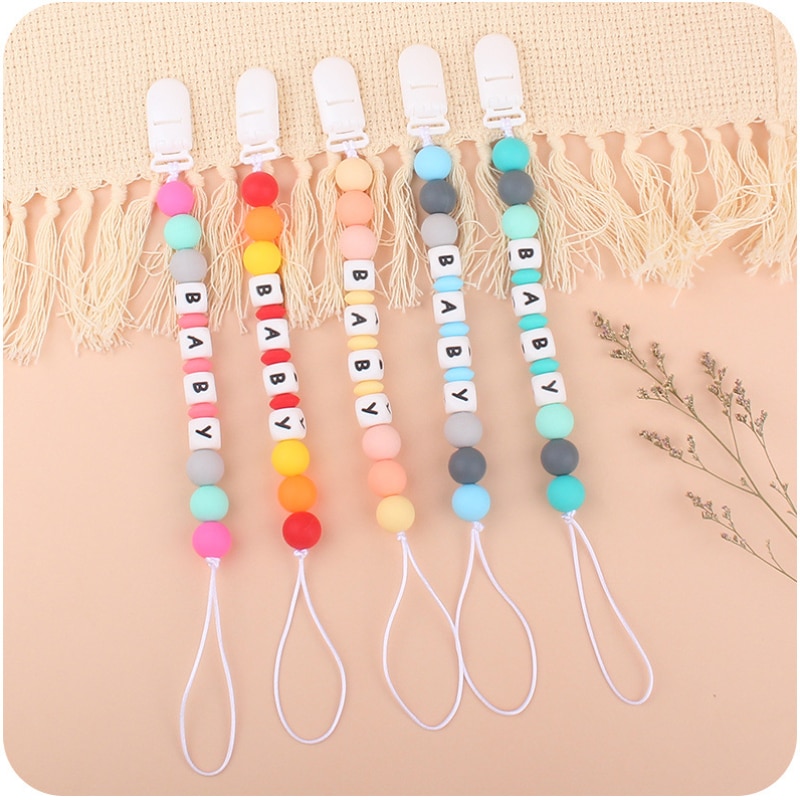 Baby Pacifiers Clips Personalized Name Colour Silicone Dummy Nipples Holder Clip Chain Teething Toy Accessories Feeding BPA Free