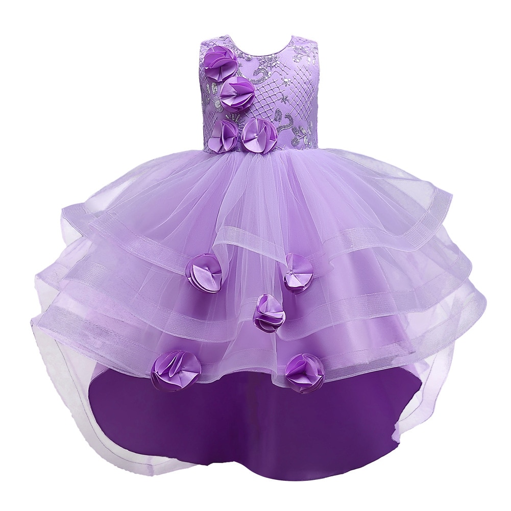 Flower Fairy Baby Girl Party Dresses Ball Gown Irregular Tailed Cute Sweet Birthday Princess Mesh Wedding Dress Children Clothes