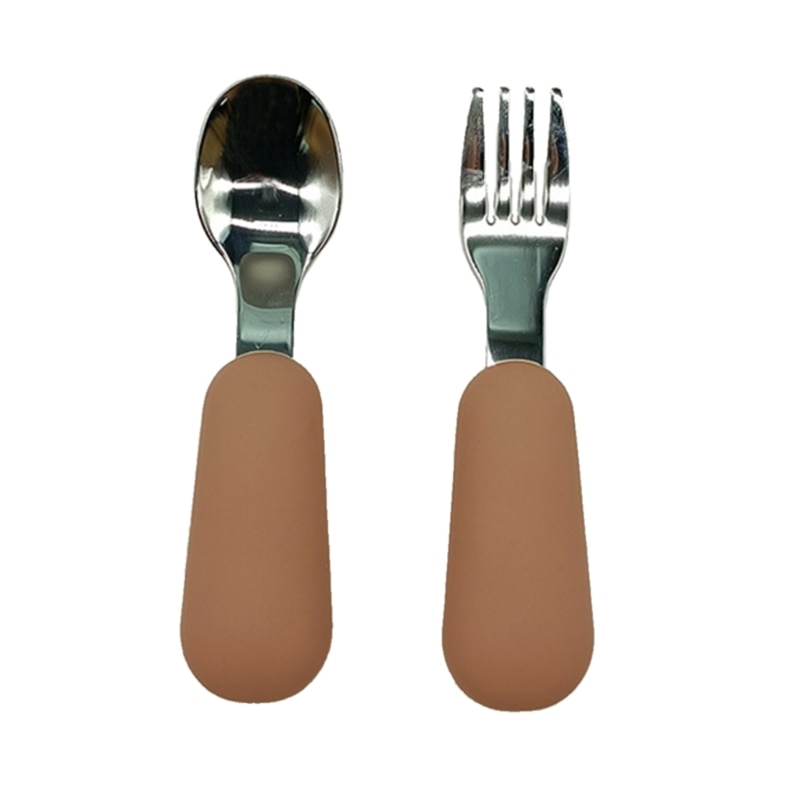C5AA Toddler Dinnerware Cutlery Cartoon Infant Food Feeding Spoon Fork Stainless