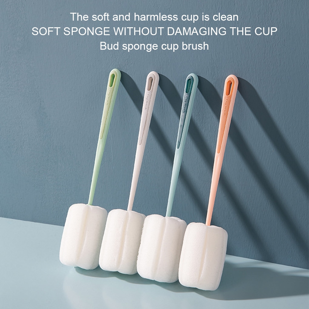 Soft Sponge Baby Bottle Brush Kids Cup Long Handle Rotation Cleaning Coffee Mug Brushes Kitchen Remover Tools Blue