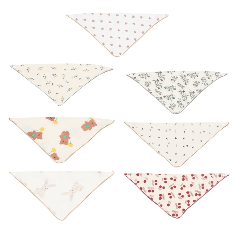New Floral Printed Baby Bibs Soft Cotton Lace Burp Cloth Dual-used Newborn Feeding Saliva Towel Scarf Adjustable Button Kids Bib