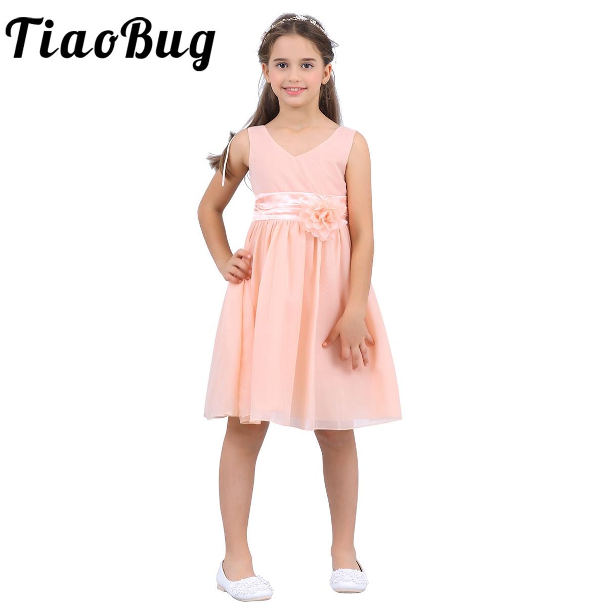 Kids Girls Flower Princess Party Dress Sleeveless Elegant Floral Chiffon Dresses Tutu Birthday Wedding Bridesmaid Ball Prom Gown