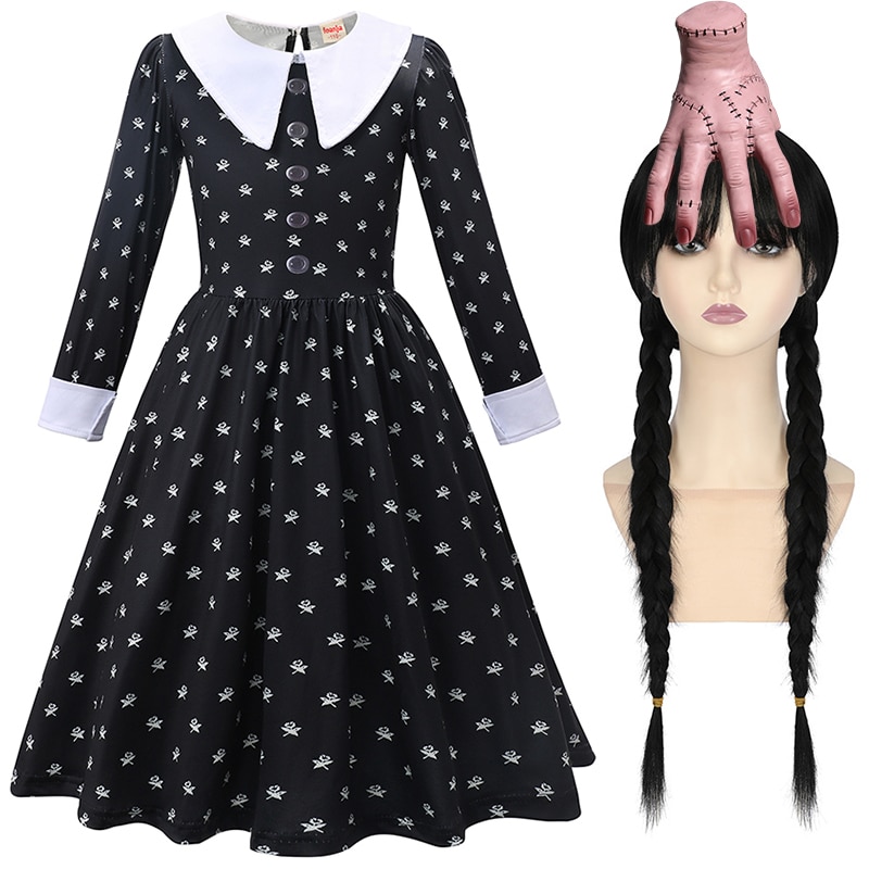 Wednesday Cosplay For Girl Costume Movie Wednesday Print Dress For Kids Girls Party Dresses Halloween Carnival Costumes 3-12Yrs