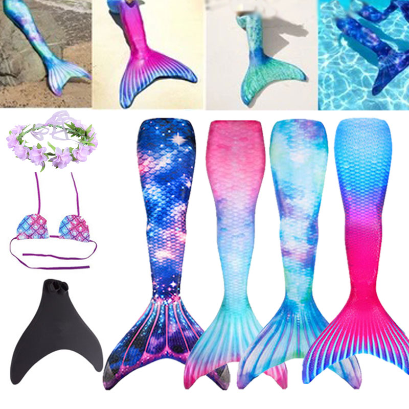 Kids 3PC Mermaid Tail for Girls Adult Ariel Mermaid Swimsuit for Swimming Children Girls Birthday Pool Party Can Add Monofin Fin