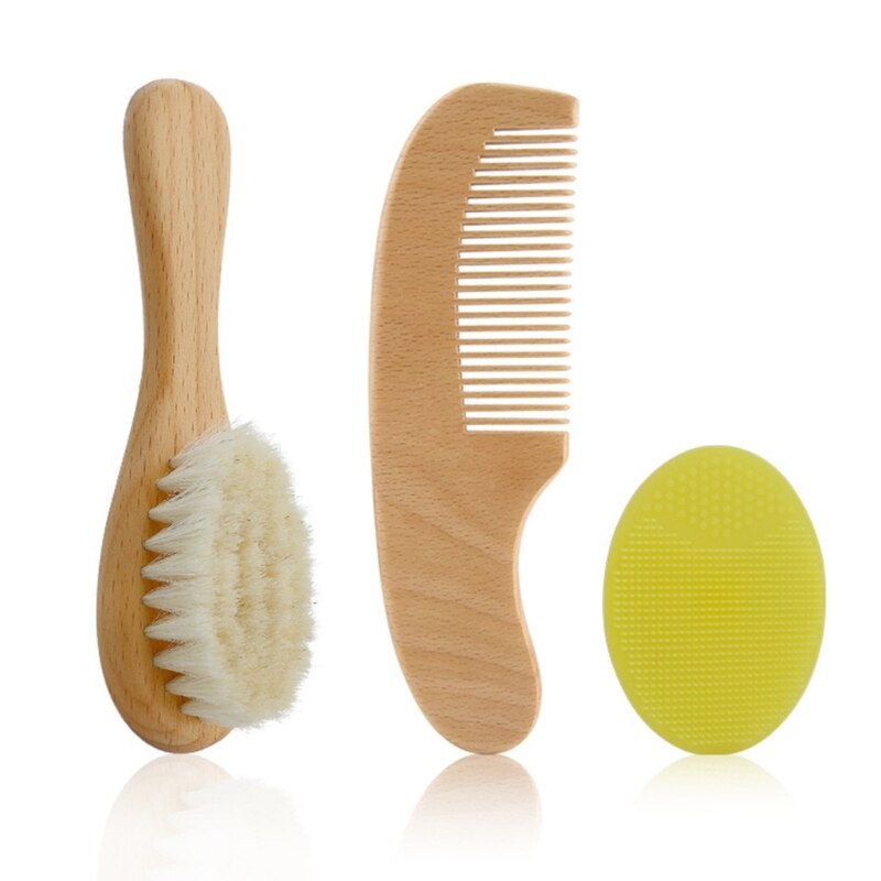 Wooden-Hair Comb Natural Goat Bristle Baby Hair Brush Infant Care Massage Comb