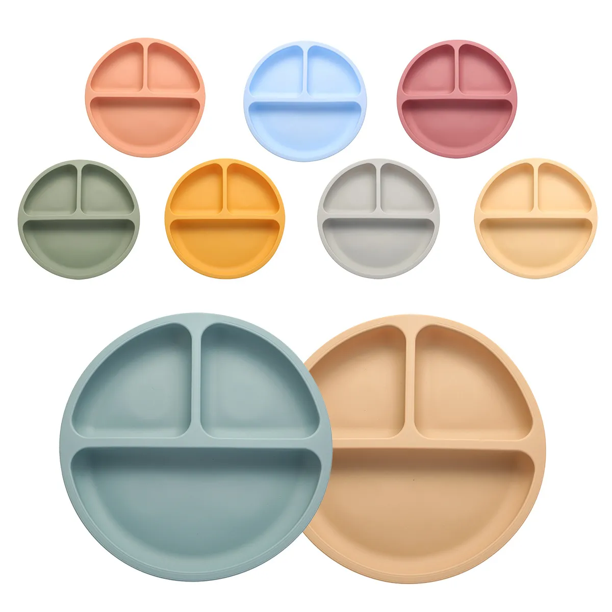Baby Silicone Dining Plate Kids Feeding Plate Sucker Bowl Solid Cute Smile Face Children Dishes Toddler Training Tableware