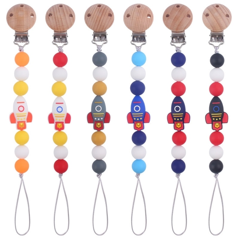 Anti-drop Silicone Baby Pacifier Chain Space Theme Teether Toy Great Shower Gift