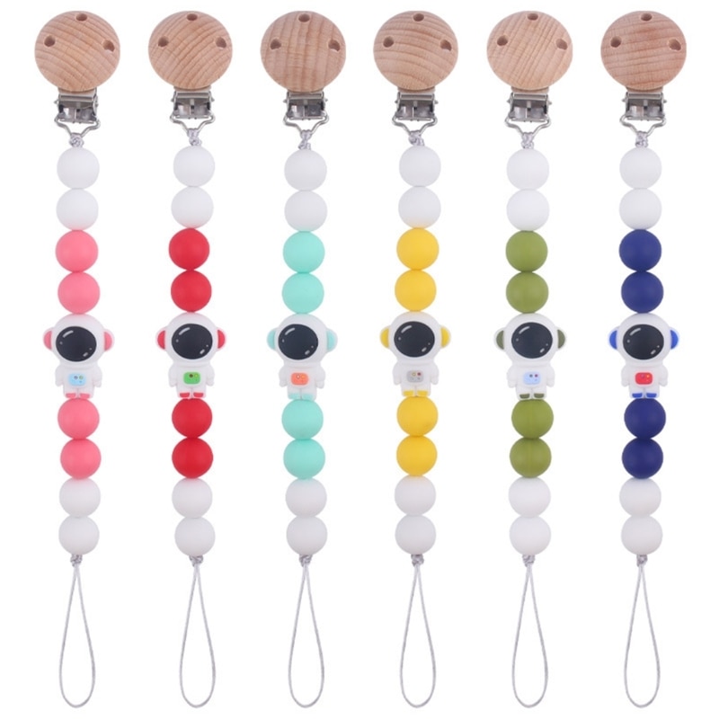 Skin-friendly Baby Pacifier Chain Astronaut Theme Babies Anti-drop Silicone Pacifier Chain Lovely Cartoon Teether Toy