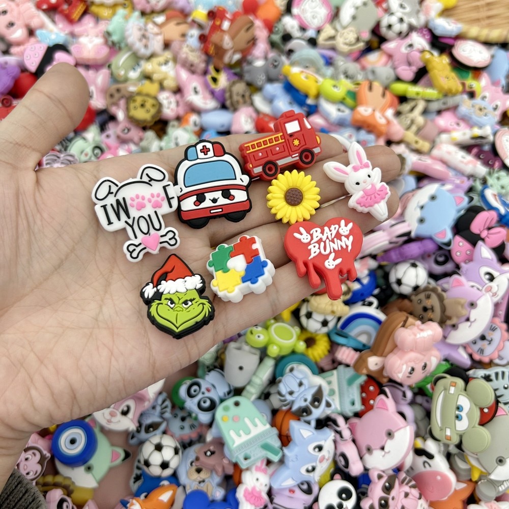 10pc/lot Food Grade Baby Silicone cartoon Beads Baby Teething Pacifier Chain DIY Accessories Safe Nursing Chewing BPA Free
