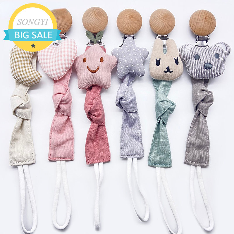 Infant Newborn Cotton Wooden Pacifier Chain Holder for Pacifier Baby Pacifier Clip Nipple Soother Dummy Holder Attache Tetine