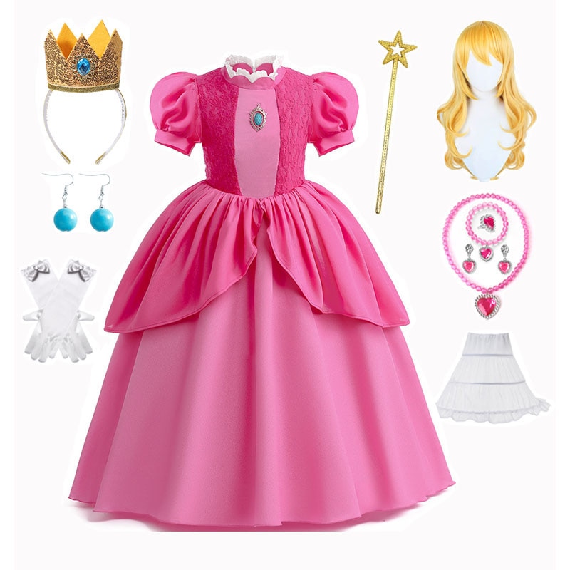 Peach Princess Costume Peach Princess Birthday Party Cosplay Costume Outfits Halloween Carnival Stage Performance Kid Girl Dress