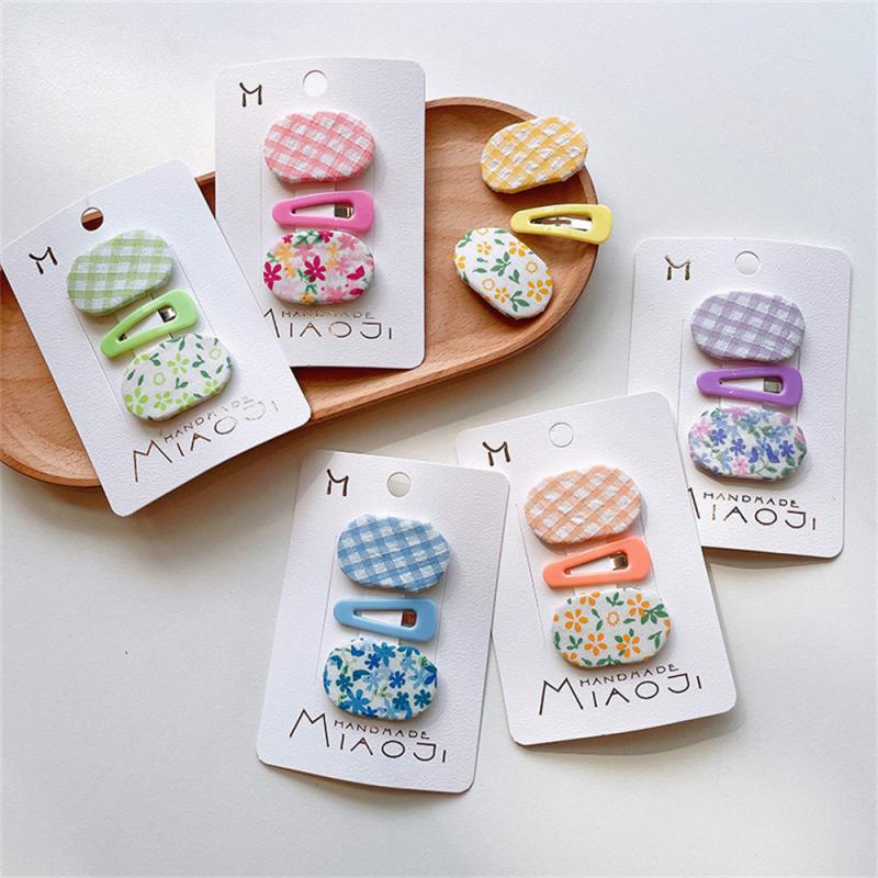 Children Summer Floral Fabric Plaid Bangs Clip Clean Fresh Delicate Card Issuing Generous Mini Sweet Ellipse