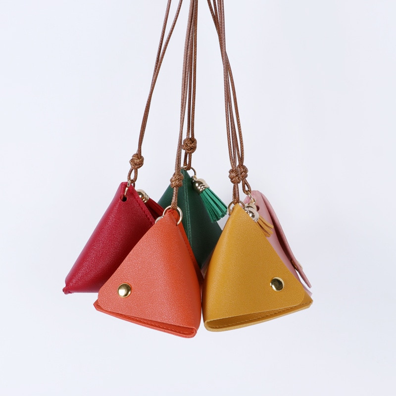 Women's Creative Coin Purse Fashion Leather Cute Coin Purse Key Bags Triangle Portable Mini Bag