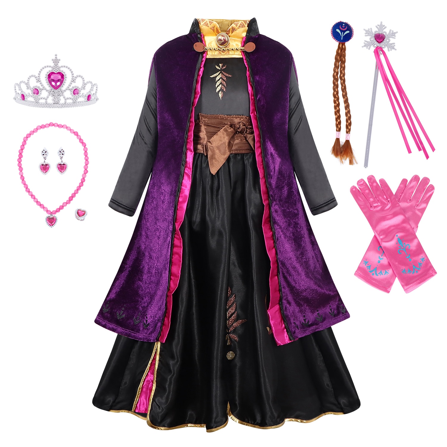 Jurebecia Anna Costume For Girls Princess Anna Cosplay Dress Up Accessories For Birthday Party Halloween